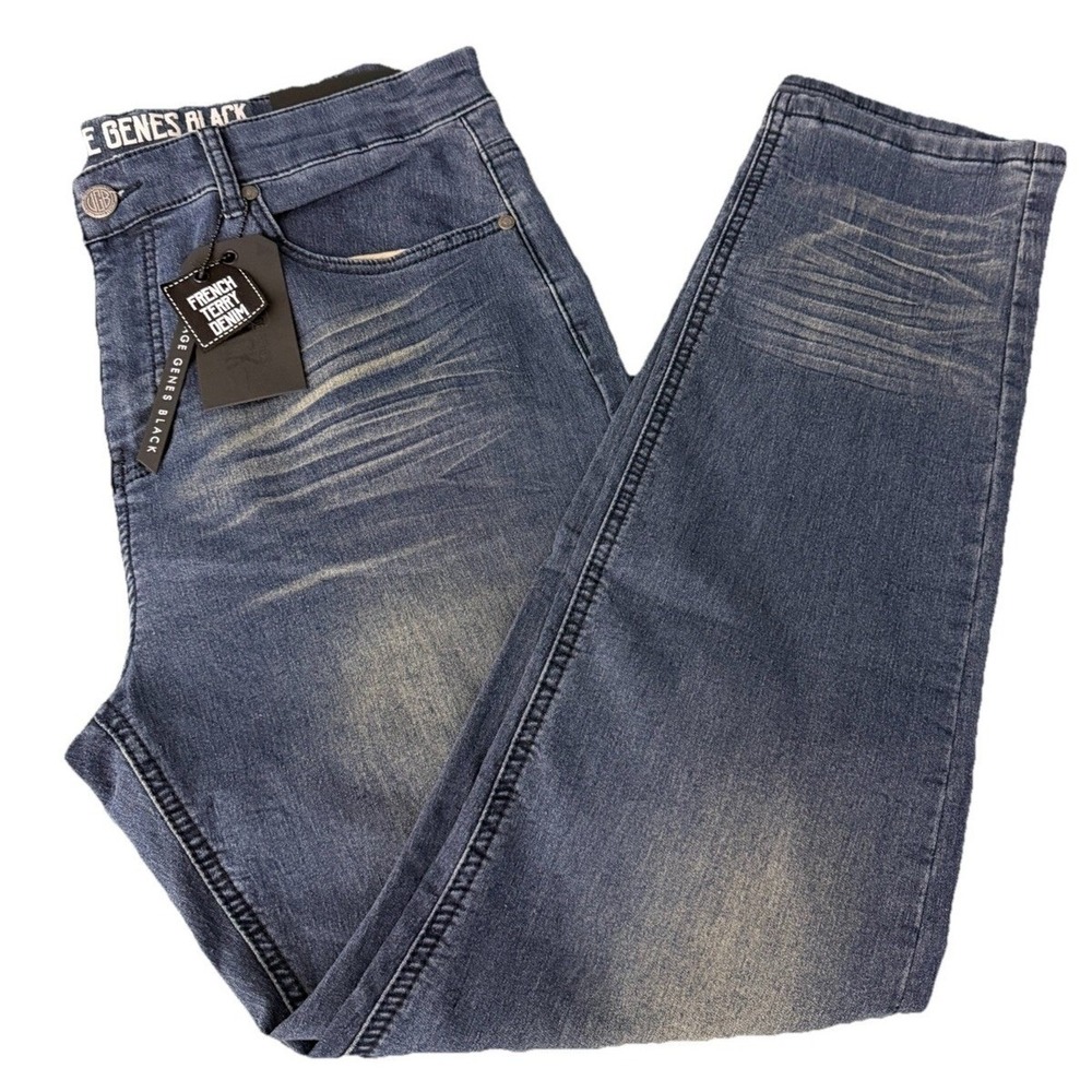 VGB Vintage Genes Black Men's Denim Jeans Blue 34W X 30L Slim Fit Stretch New
